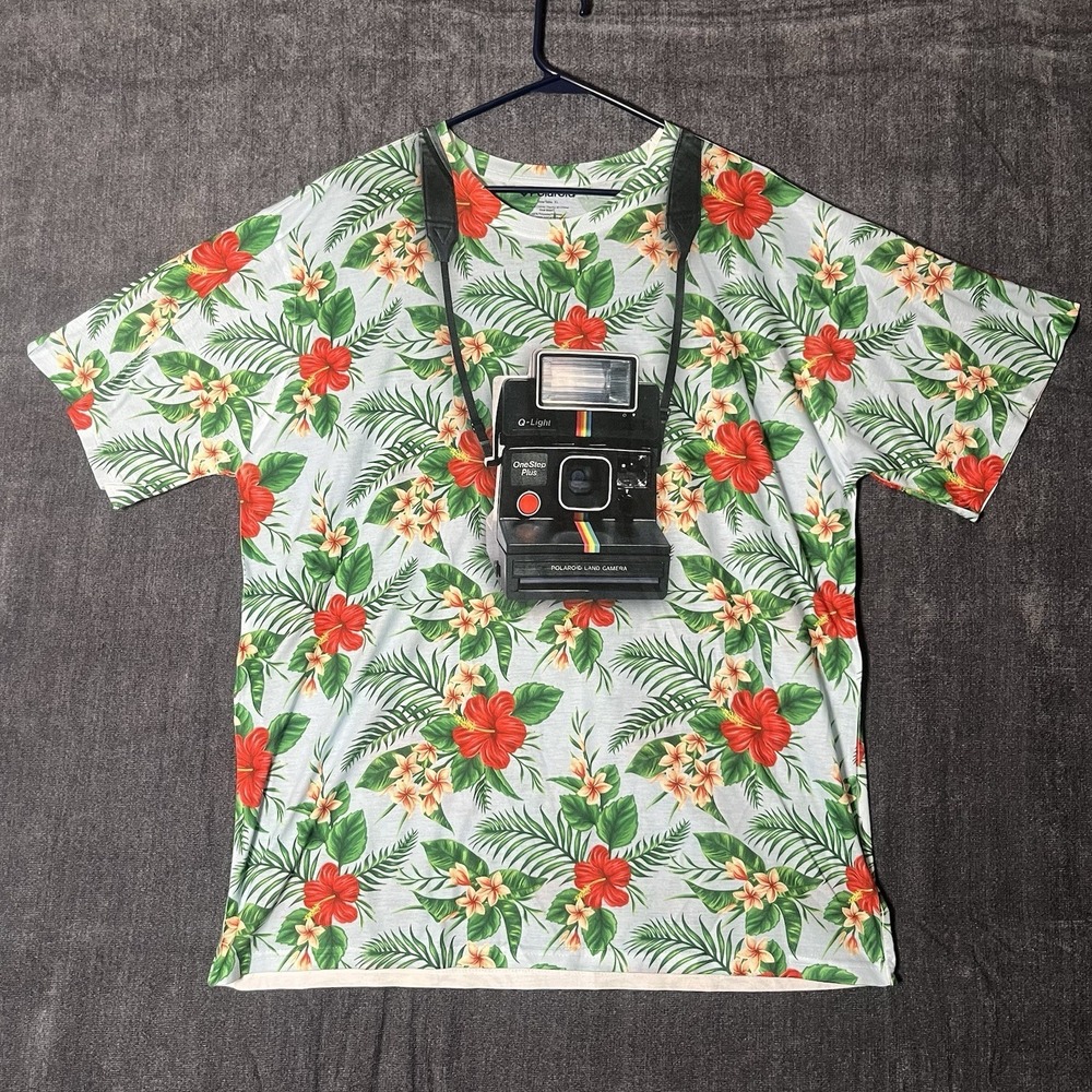 Polaroid Camera Shirt Size XL All Over Print Sublimated Tropical Island Tourist